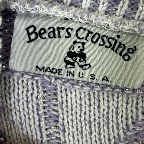 Vintage Sweater Bears Crossing Purple White Metallic Diamond Made In USA Size L - Picture 8 of 12